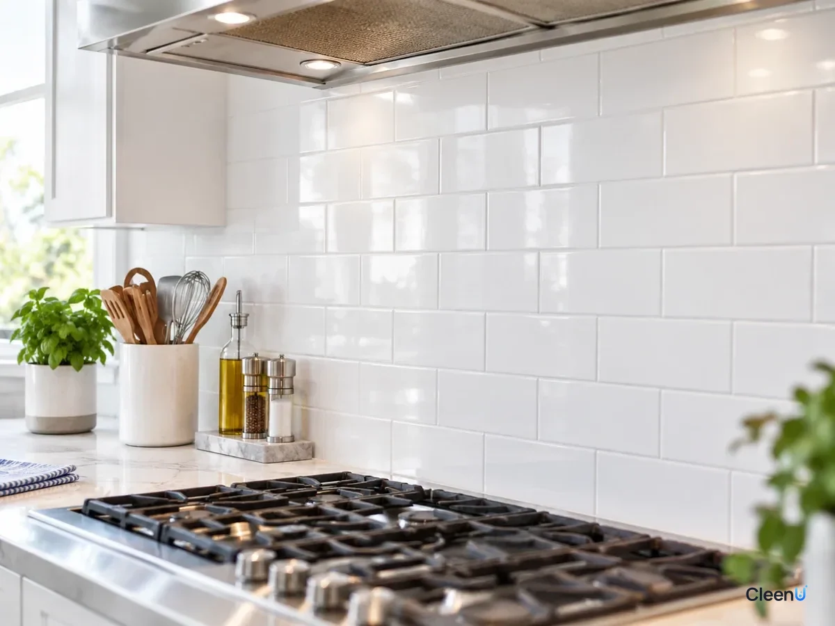 AI illustration: A clean kitchen backsplash, dry and bright under the lights, with evenly colored grout
