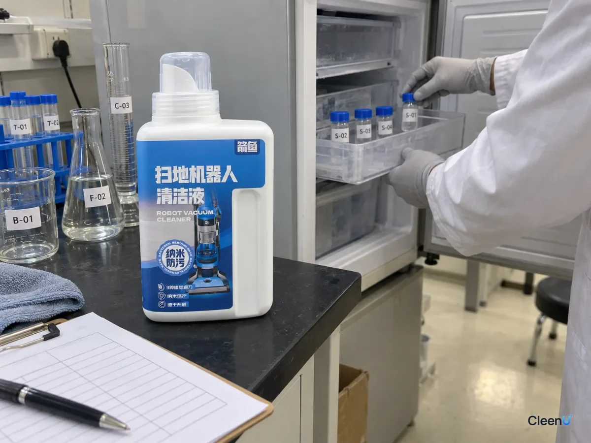 A gloved hand placing sample bottles in a cold chamber beside a record sheet