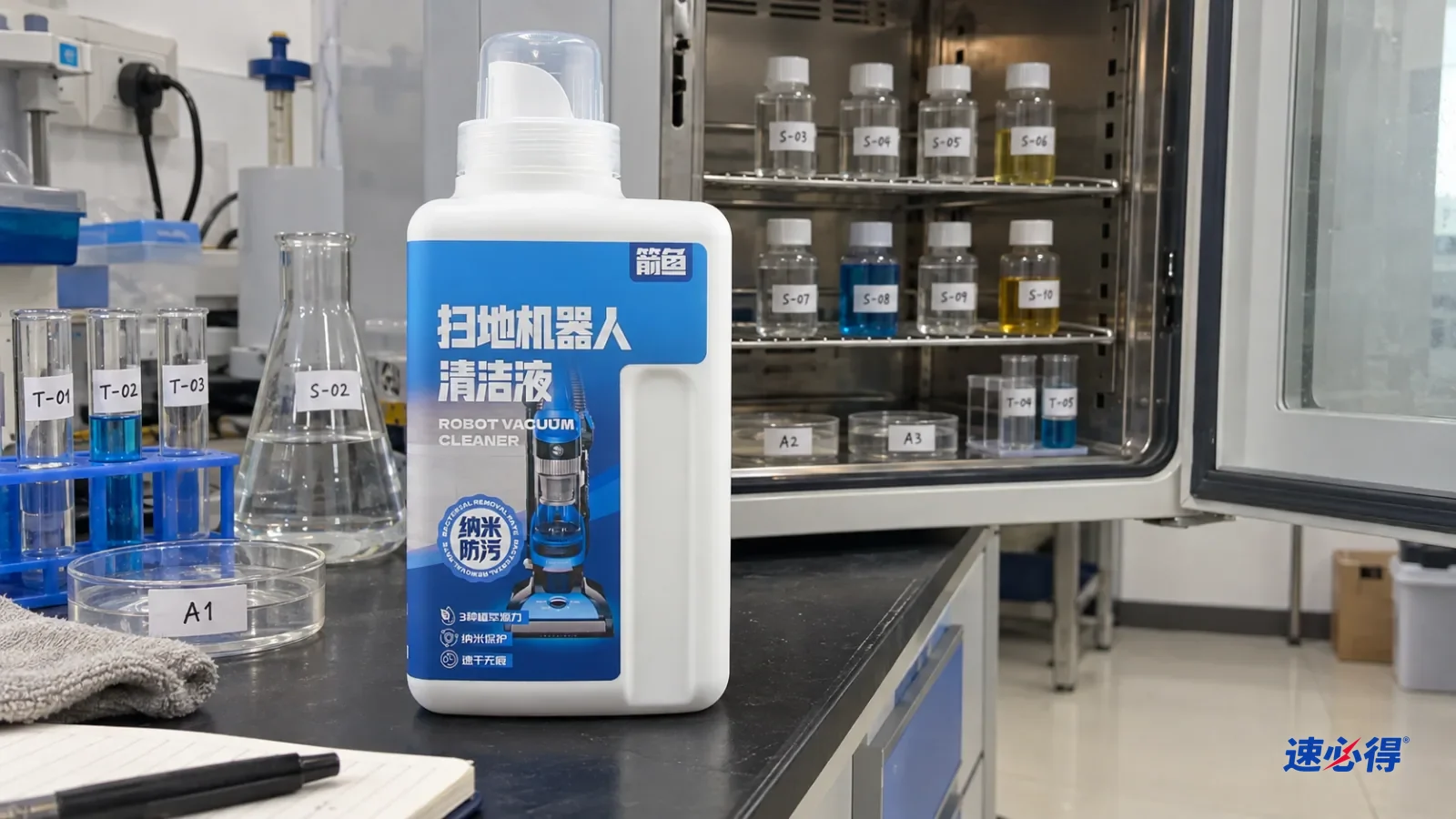 打开的实验室恒温箱内摆着多排样品瓶