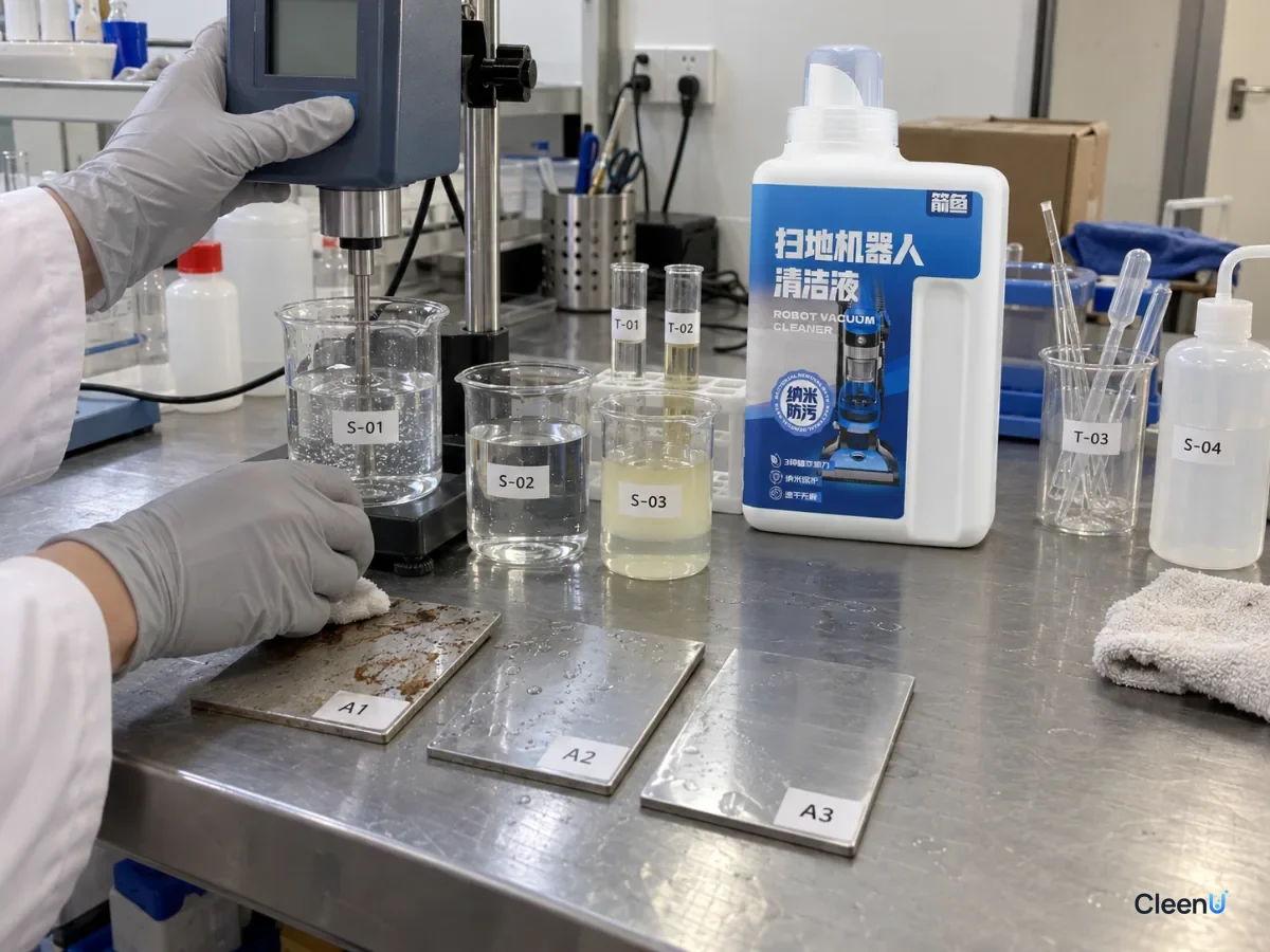 Clear and separated liquid samples beside measuring equipment on a laboratory bench