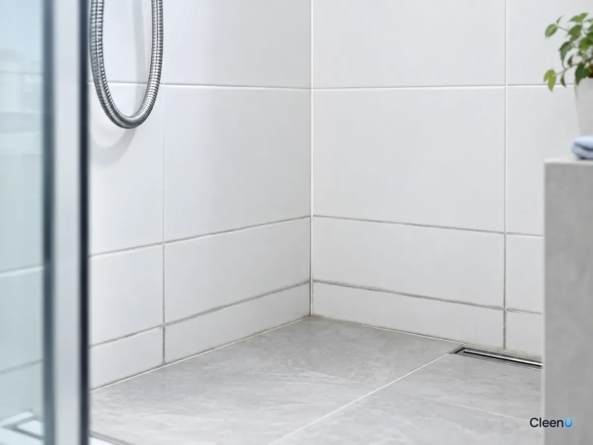 AI illustration: White tile grout lines in a shower corner