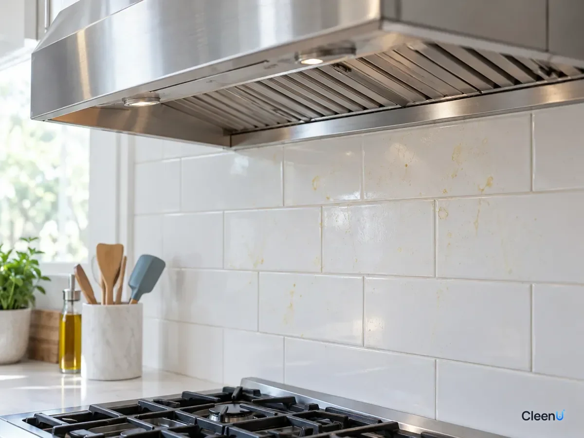AI illustration: A range hood and tile backsplash above a range