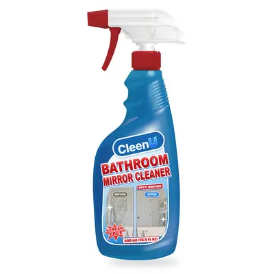 CleenU Bathroom Mirror Cleaner, 500 mL trigger spray bottle