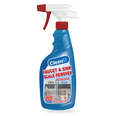 CleenU Faucet & Sink Scale Remover, 500 mL trigger spray bottle
