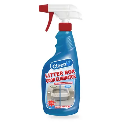 CleenU Litter Box Odor Eliminator, 500 mL fine-mist spray bottle