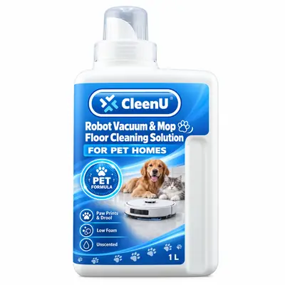 CleenU Robot Vacuum & Mop Floor Cleaning Solution for Pet Homes, 1 L concentrate with measuring cap (10–20 mL per use, about 50–100 uses)