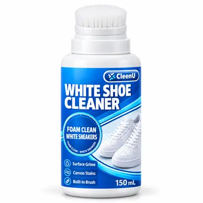 CleenU White Shoe Cleaner 150 mL foaming pump with built-in brush