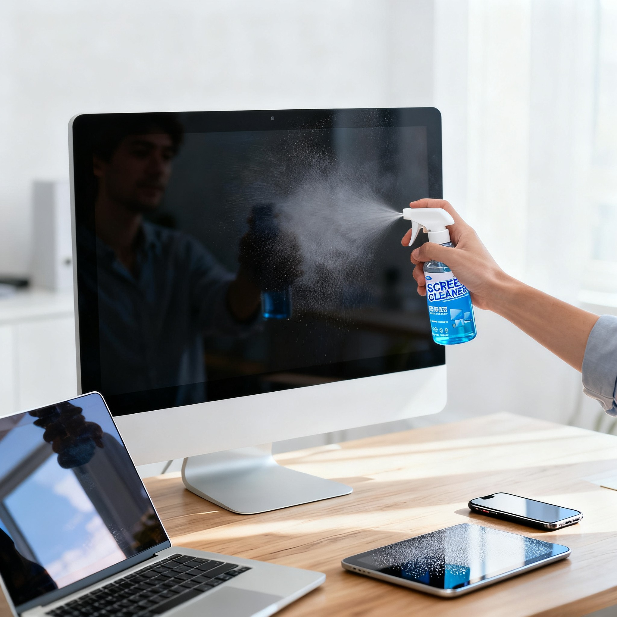 Using CleanFuture Screen Cleaner on a computer monitor